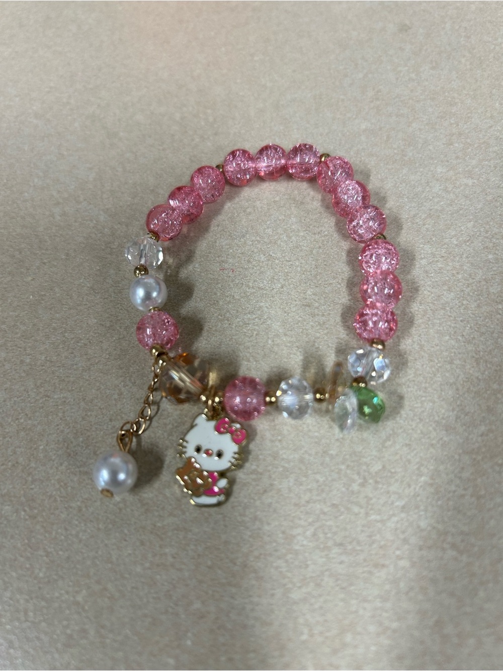 Hello Kitty Pink and Gold Beaded Charm Bracelet for Kids